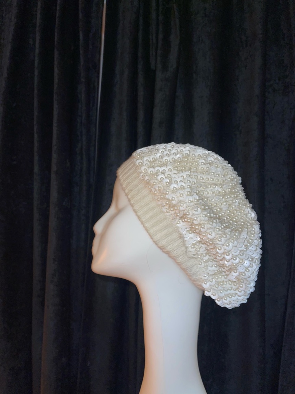 BCBG Pearl & Sequin Cream Beret